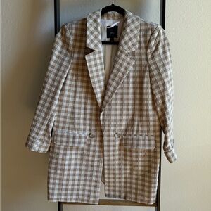 River Island Beige & White Checked Blazer Jacket
